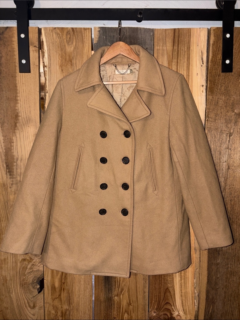 J. Crew Double-Breasted Camel Peacoat